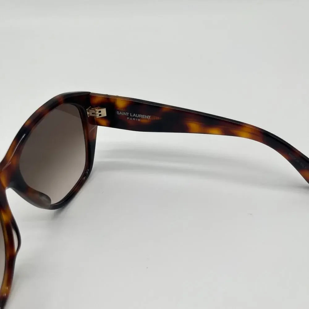 SAINT LAURENT Sunglasses Unisex, Havana Geometric Tortoise Shell, Case Included